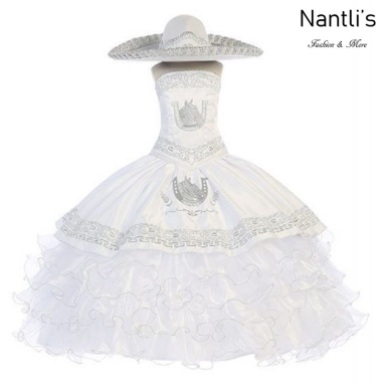 Traje de Charro Mayoreo TM76220 White-Silver Traje de Charro nina presentacion vestido chaquetin sombrero girls Nantlis Tradicion de Mexico