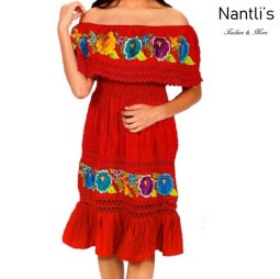 Vestido Bordado Mayoreo TM77132 Red Vestido Bordado de Mujer Mexican Embroidered Womens Dress Nantlis Tradicion de Mexico
