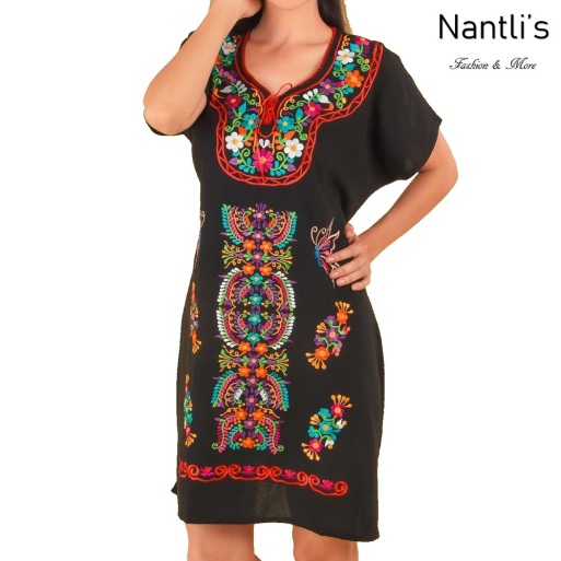 TM-77123 Black Vestido Bordado de Mujer mayoreo wholesale Mexican Embroidered Womens Dress Nantlis Tradicion de Mexico